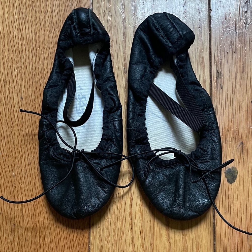 Black Leather girls Ballet Flats